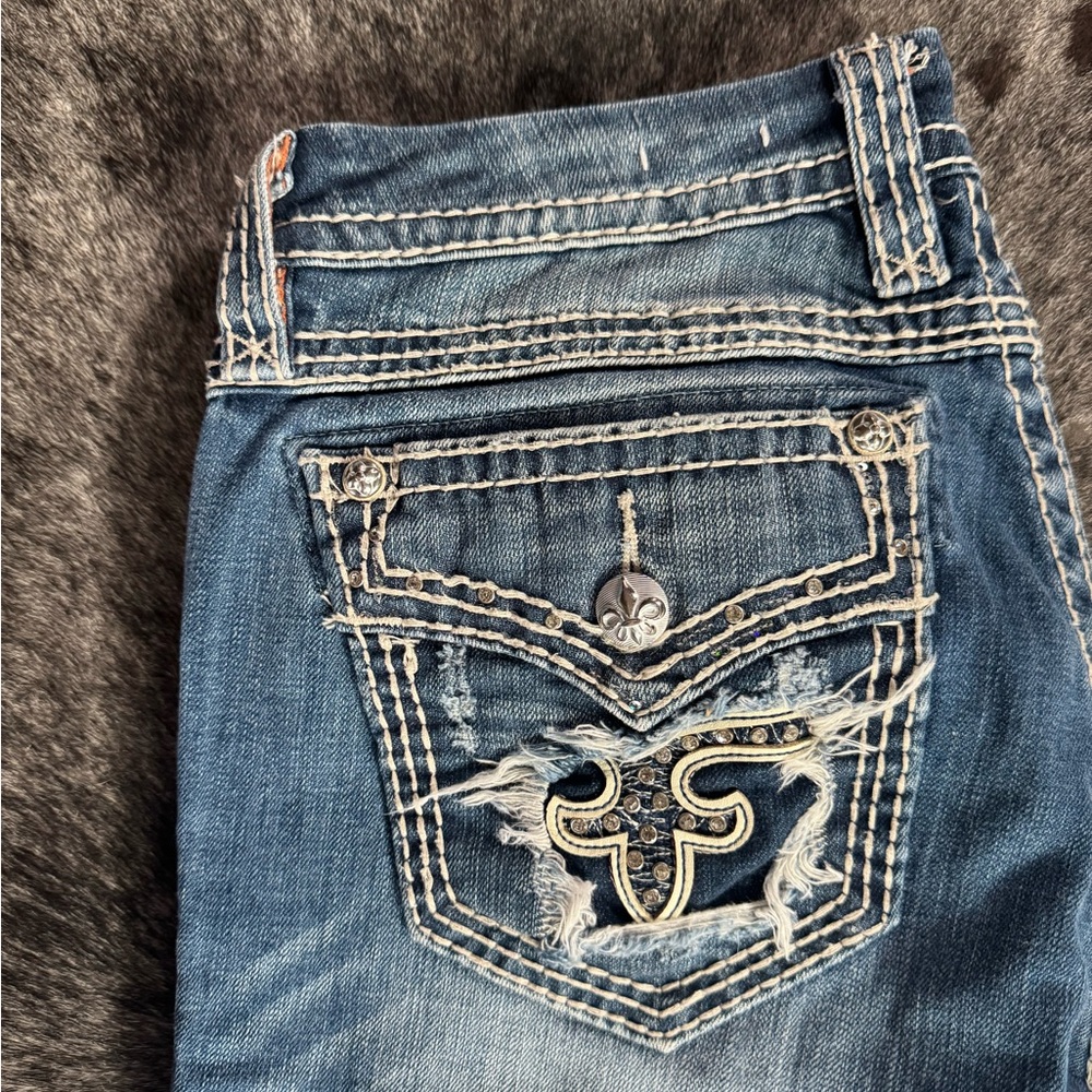 Rock Revival Women's Blue Embroidered Distressed Pocket Jeans